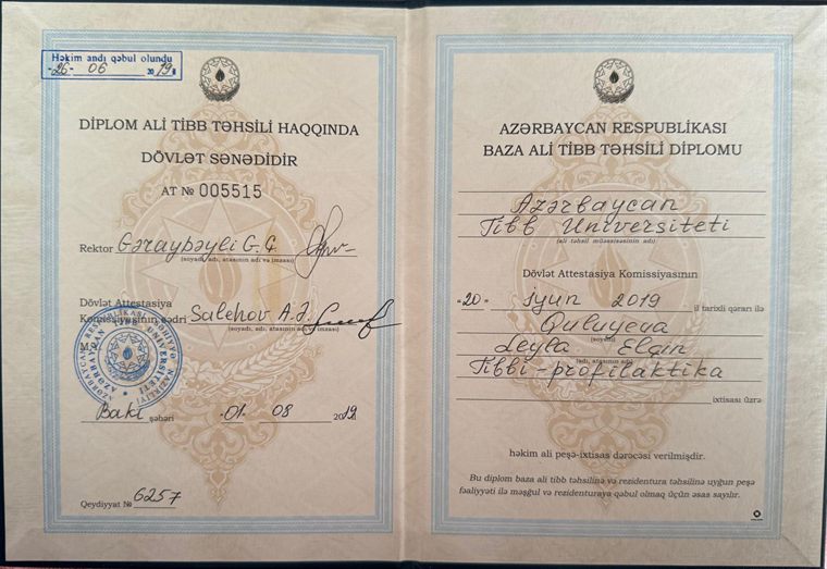 Azərbaycan Respublikası baza ali tibb təhsili diplomu — Azərbaycan Tibb Universiteti